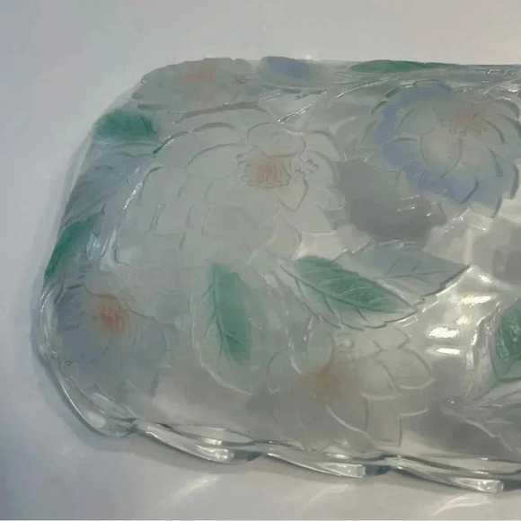 Crystal Clear Studios Blue N Pink Flowers Frosted Reverse Painted Large Dish - Picture 7 of 8